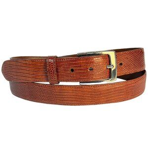 w. Kleinberg Genuine Lizard Skin Belt Men's 44 Brown Made in USA 1 3/8" Wide